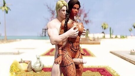 Curvy Bronze Whore In Fishnets Fucks Dragonborn On The Beach 1