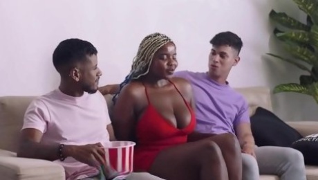 My God! Black milf with big tits and huge ass fucks gay couple for valentine's day