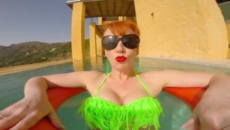 Sexy redhead mature RedXXX poolside blowjob