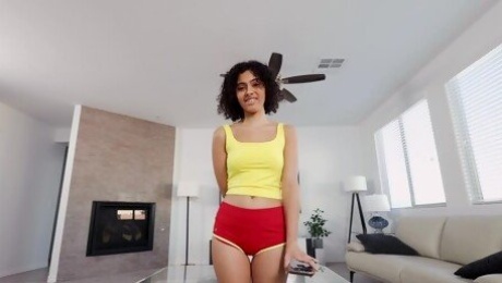 POV video of sexy curly haired Dani Diaz giving head and riding