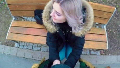 Naughty Russian teen Eva Elfie gives a blowjob in public for money