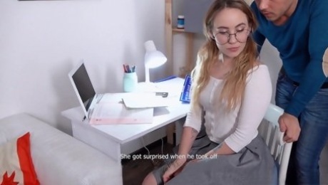 Nerdy student in glasses Bella Mur turned to be anal insane whore