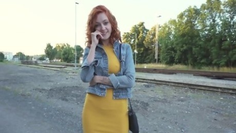 Picked upslutty redhead and fucked her in public with sweet tit cum