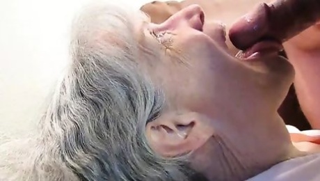 Grey haired granny blowjob and cum in her mouth