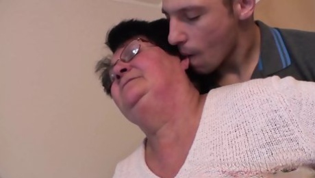 Hot fat hairy grandma and grandson