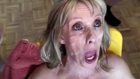 Skinny GILF bukkake crazy sex orgy