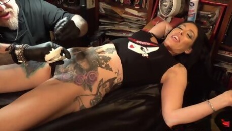 Marie Bossette Touches Herself While Being Tattooed